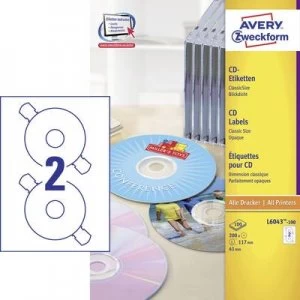 Avery-Zweckform CD labels L6043-100 Ø 117mm Paper White 200 pcs Permanent Opaque Inkjet, Laser