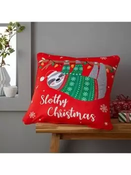 Catherine Lansfield Living Slothy Christmas Cushion Red