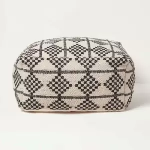 Adana Handwoven Textured Natural & Black Pouffe Bean Cube - Natural, Black - Homescapes