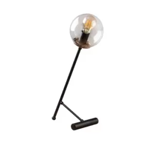 Model 17 Deco Black Globe Table Lamp Clear Glass Shade