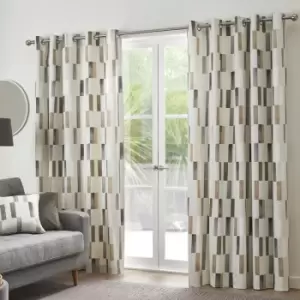 Fusion Oakland Contemporary Print 100% Cotton Eyelet Lined Curtains, Natural, 66 x 90 Inch