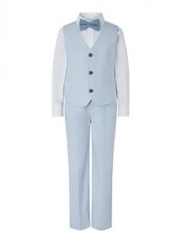 Monsoon Boys Ollie Oxford 4 Piece Suit Set - Pale Blue Size Age: 6-12 Months