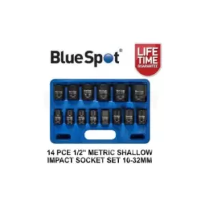 BlueSpot 14pc 1/2 DR Metric Shallow Impact Sockets Set 10mm - 32mm 01585