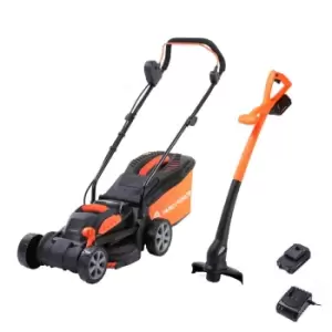 Yard Force 20V 4.0Ah 33cm Cordless Lawnmower with 30L Grass Bag and 25cm Grass Trimmer with Lithium-Ion Battery & Charger - CR20 Range - LM C33 & LT C