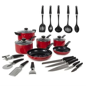 Morphy Richards 6 Piece Non-Stick Pan Set with 5 Knives and 4 Tools - Red