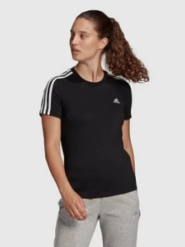 adidas 3 Stripe T-Shirt - Black/White, Size 2XL, Women