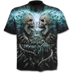 Flaming Spine Allover Mens Small T-Shirt - Black