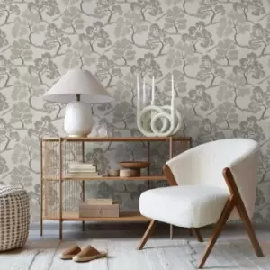 Sublime - Tree Floral Natural/Gold Wallpaper - White
