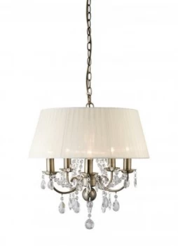 Ceiling Pendant with Ivory Cream Shade 5 Light Antique Brass, Crystal