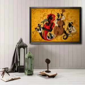 Jazz Music Group XL Multicolor Decorative Framed Wooden Painting