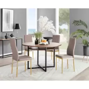 Furniture Box Adley Brown Wood Storage Dining Table and 4 Cappuccino Milan Gold Leg Chairs
