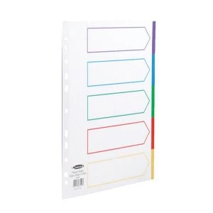 Concord A4 Dividers 5 Part Polypropylene Reinforced Coloured Tabs 120 Micron Extra Wide White