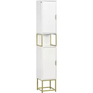kleankin Freestanding Bathroom Cabinet Linen Towel w/ Adjustable Shelf, 2 Doors - White