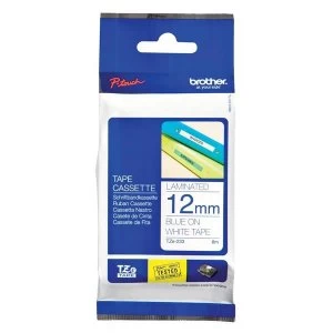 Brother P-touch TZe 233 12mm x 8m Laminated Labelling Tape Blue On White