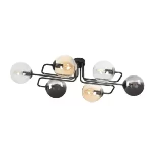 Brendi Black Globe Bar Pendant Ceiling Light with Clear, Graphite, Amber Glass Shades, 6x E14