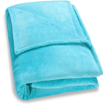 Faux Fur Throws Fleece Blanket Soft Sofa Bed Large King Size Warm Double Cover 220x240 - light blue