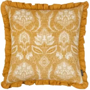 Kirkton Floral Pleat Fringe Cushion Ochre, Ochre / 50 x 50cm / Polyester Filled
