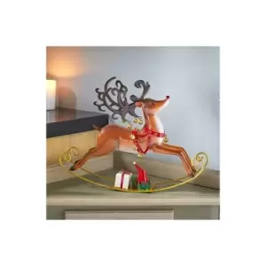 Marco Paul - Traditional Christmas Rocking Rudy Reindeer with Bells Christmas Decorations - Standing Christmas Ornaments Festive Figurine Deer Statue