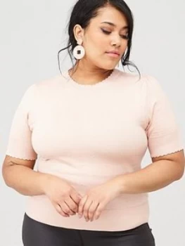 Oasis Curve Pippa Pointelle Mini Scallop Jumper - Pale Pink