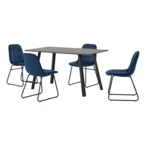 Berlin Rectangular Dining Table with 4 Lukas Chairs Navy Blue