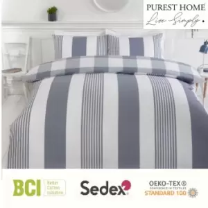 Home Chambray Stripe Denim Single Duvet Cover Set Reversible Bedding Bed Set Bed Linen - Denim - Rapport