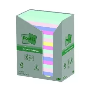 Post-it Recycled Ast Colour 76x127mm 100 Sheet Pack of 16 7100259665