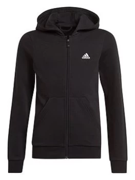 adidas Girls Big Logo Full Zip Hoodie - Black/White, Size 14-15 Years, Women