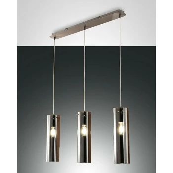 Fabas Luce Lighting - Fabas Luce Sintesi Straight Bar Pendant Ceiling Light Transparent Grey Glass, E27