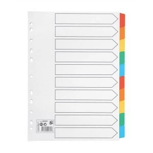 5 Star Office Index 150gsm Card with Coloured Mylar Tabs 10 Part A4 White