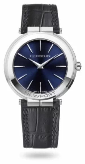 Michel Herbelin Mens Newport Slim Dark Grey Leather Strap Watch