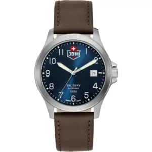 Mens JDM Military Alpha I Blue Dial Brown Leather Watch