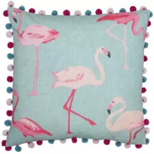 Riva Home Flamingo Pom Pom Edged Square Cushion Cover (50 x 50cm) (Duck Egg)