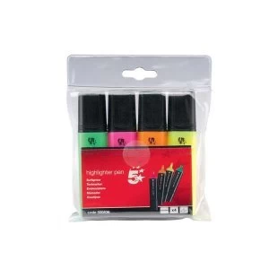 5 Star Office Highlighters Chisel Tip 1 5mm Line Assorted Wallet of 4