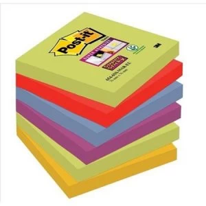Post-It Super Sticky 76 x 76mm Re-positional Note Pads Assorted Colours 6 x 90 Sheets - Marrakesh Collection
