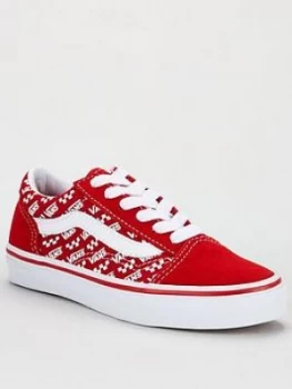 Vans Childrens Old Skool Logo Repeat, Red/White, Size 1