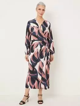 Wallis Abstract Jersey Wrap Dress - Pink, Size 16, Women