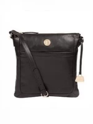 Pure Luxuries London Jet Black 'Lotus' Leather Cross Body Bag