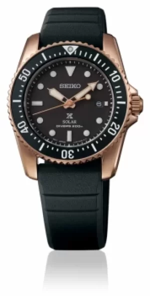 Seiko Prospex Compact Solar 38mm Black Dial Rose Gold Watch