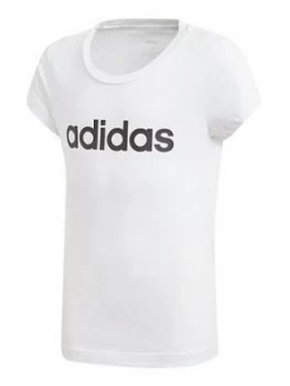 adidas Girls Linear Short Sleeve T-Shirt - White, Size 7-8 Years, Women