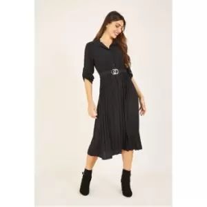 Mela London Black Belted Shirt Midi Dress - Black