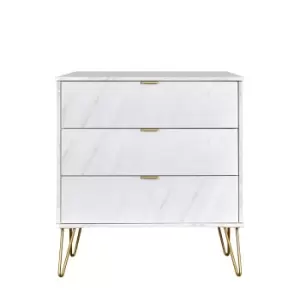Hirato Ready Assembled 3 Drawer Chest Marble Gold Metal Hairpin Legs