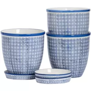 Hand-Printed Plant Pots with Saucers - 20.5cm - Navy - Pack of 3 - Nicola Spring