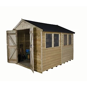 Forest Garden 10 x 8ft Apex Tongue & Groove Pressure Treated Double Door Shed