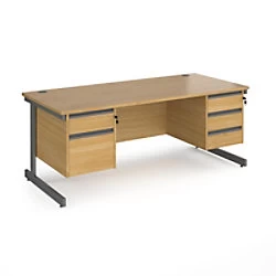 Dams International Straight Desk with Oak Coloured MFC Top and Graphite Frame Cantilever Legs and Two & Three Lockable Drawer Pedestals Contract 25 18