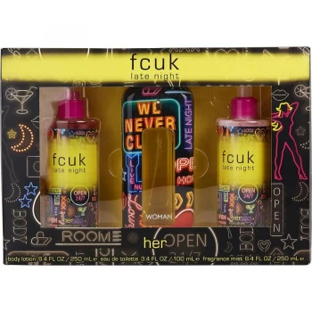 FCUK Late Night Her Gift Set 100ml Eau de Toilette + 250ml Body Spray + 250ml Body Lotion