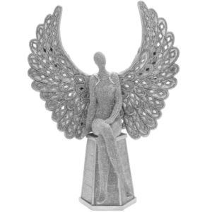 Silver Art Angel Sitting 14" Ornament By Lesser & Pavey