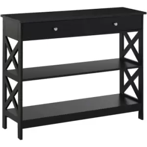 Console Table Side Desk Shelves Drawers Open Top X Support Hallway Black - Homcom