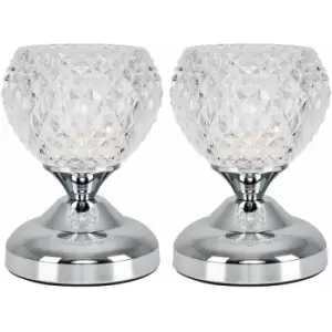 2 x Decorative Glass Bedside Touch Table Lamps - Chrome