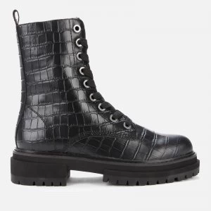 Kurt Geiger London Womens Siva Croc Print Leather Lace Up Boots - Black - UK 6
