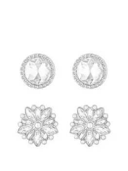 Mood Silver Crystal And Pearl Stud Earrings - Pack Of 2